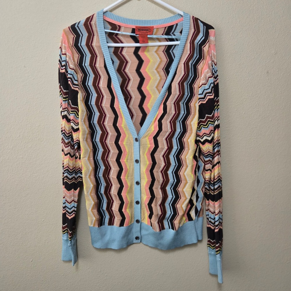 Missoni for Target Women Multicolor Zigzag Knit V-Neck Button Front Cardigan L